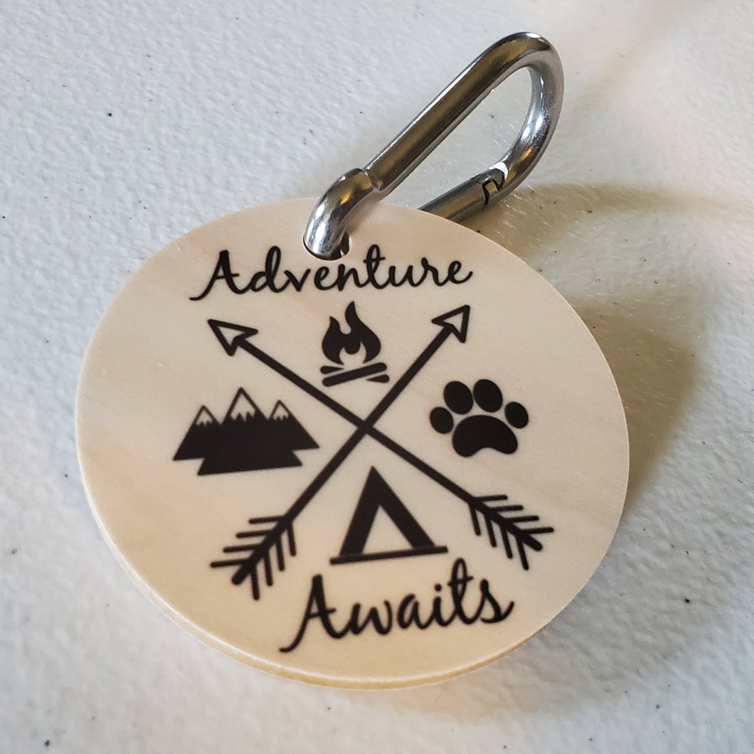 Adventure Awaits Round Wooden Tag